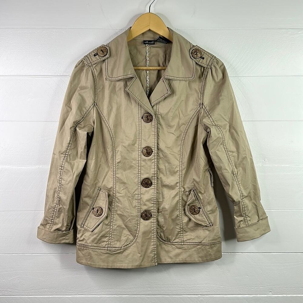 WILLI SMITH Tan Button Up Collared Jacket With Pockets Rolled Sleeves Size Small